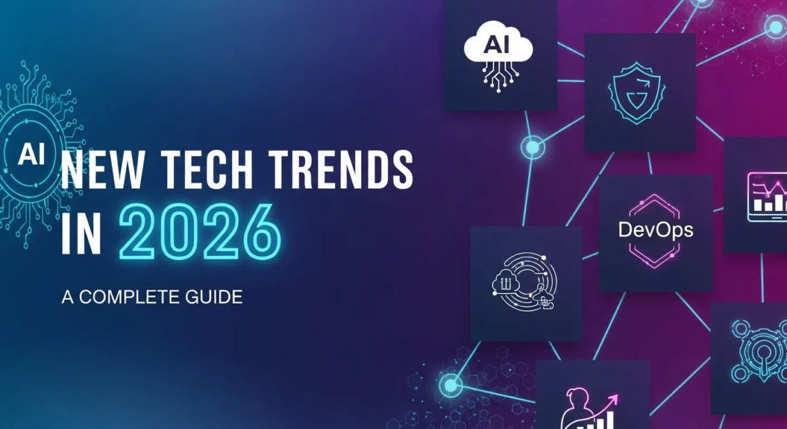 Illustration of future trends in 2026 featuring AI, smart technology, renewable energy, digital innovation, and sustainable living.
