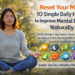 Person practicing self-care with meditation, healthy food, skincare, journaling, and relaxation for a balanced lifestyle in 2026.